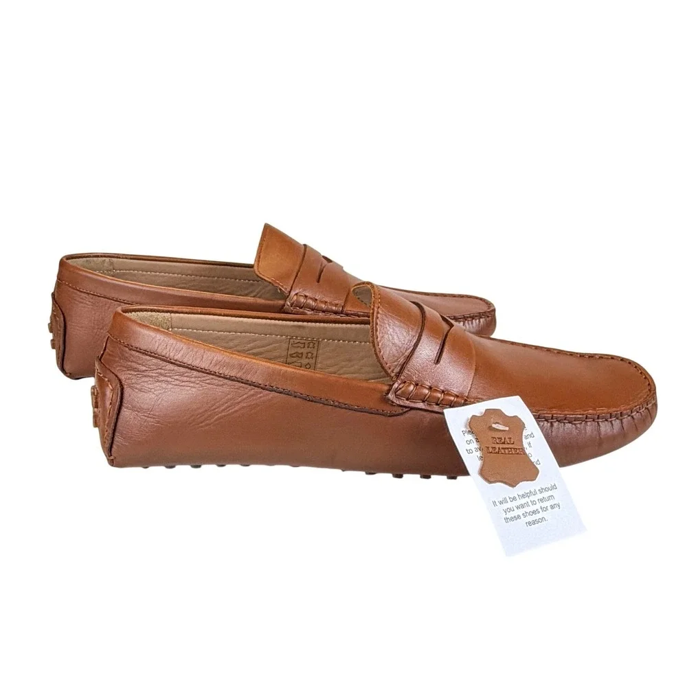 Carlos Santana Ritchie Penny Loafer Men 13 D Brown Leather Driving Moccasins NEW